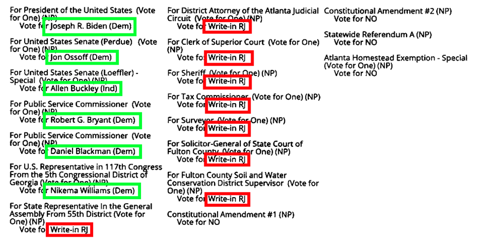 Joe Biden Write-in Test Ballot